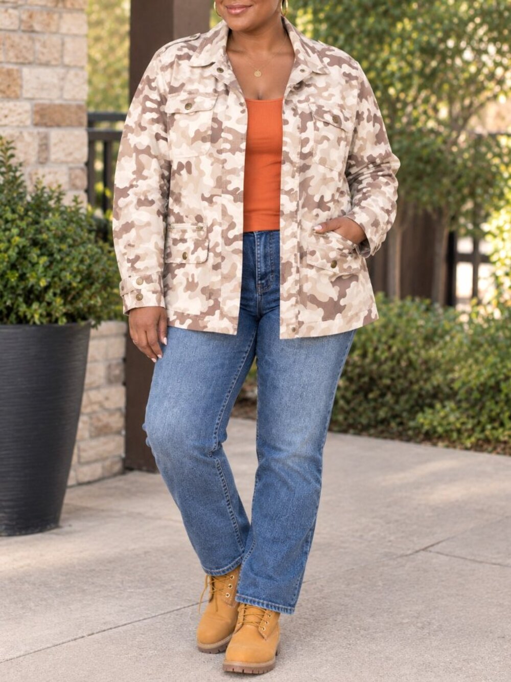 Rachel Hollis Camo Utility jacket with snap front - 1X